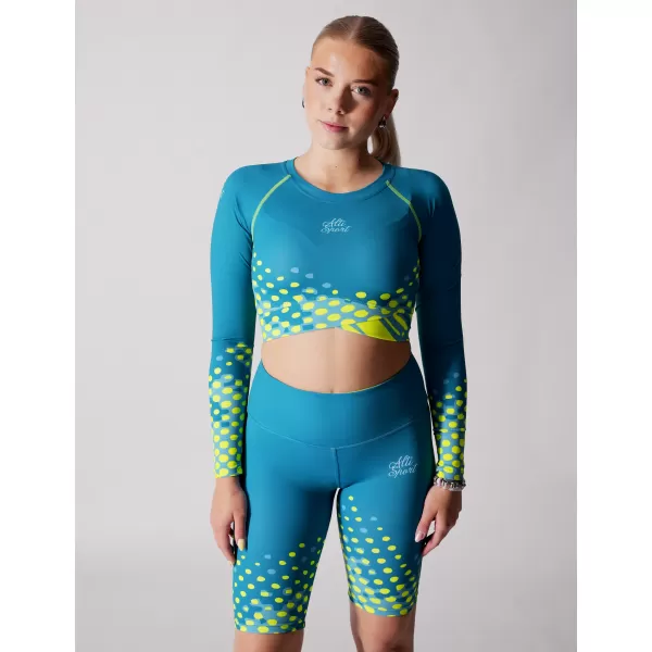  Ženski funkcionalni vrhunski skraćeni top ALTISPORT VOJ/ALW109TR04 SMARAGDNO/FLUO ŽUTA 