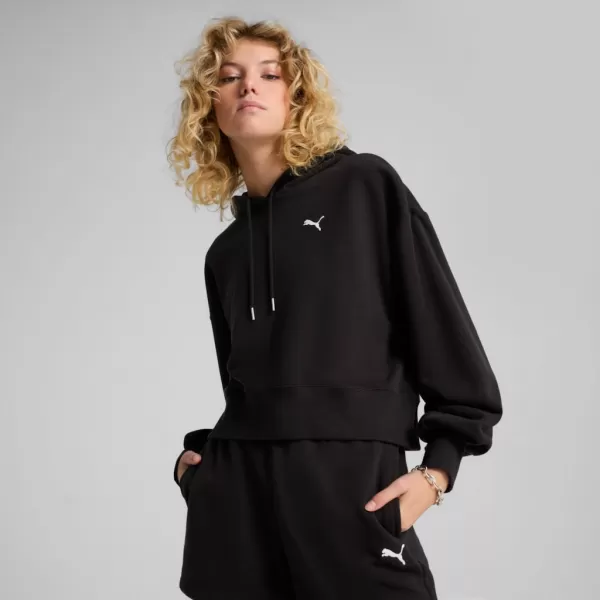  Ženska majica PUMA WARDROBE ESS RELAXED CROPPED HOODIE TR 629746-01 CRNI 