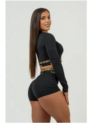 Ženski skraćeni top s dugim rukavima INTENSE Perform 839 BLACK/GOLD Nebbia