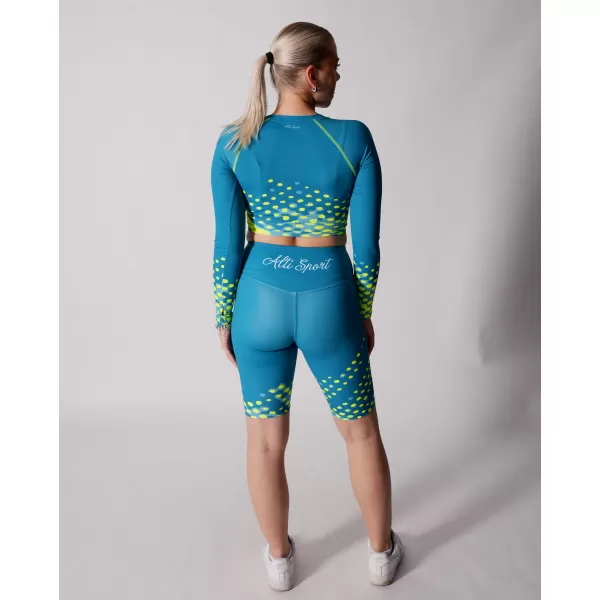  Ženski funkcionalni vrhunski skraćeni top ALTISPORT VOJ/ALW109TR04 SMARAGDNO/FLUO ŽUTA 